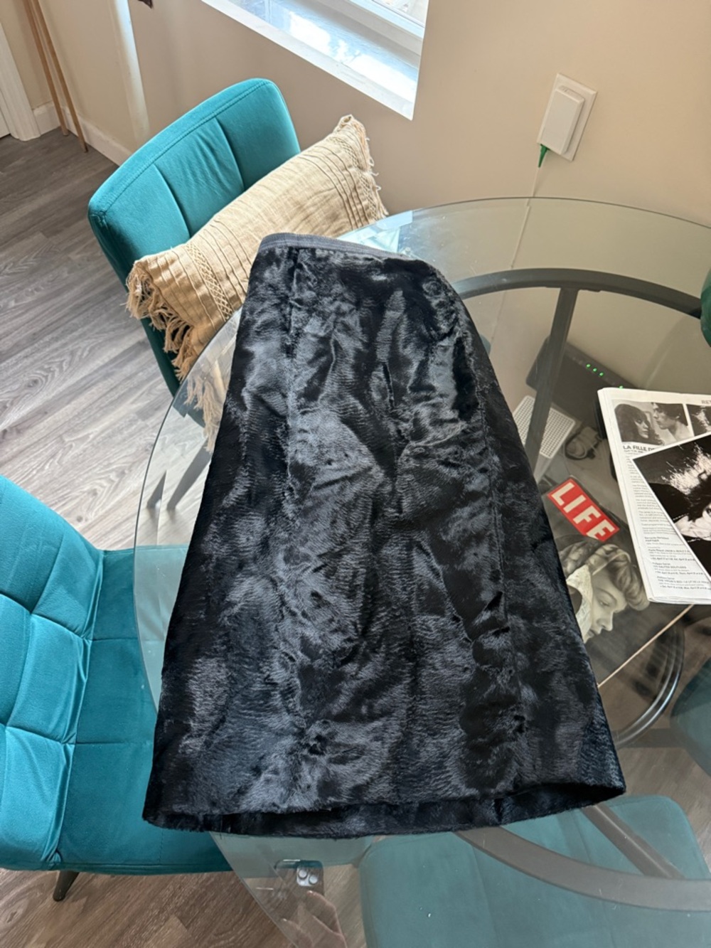 Viktor & Rolf Black Vegan Pony Fur Midi Pencil Skirt, Size 40 (sample)
